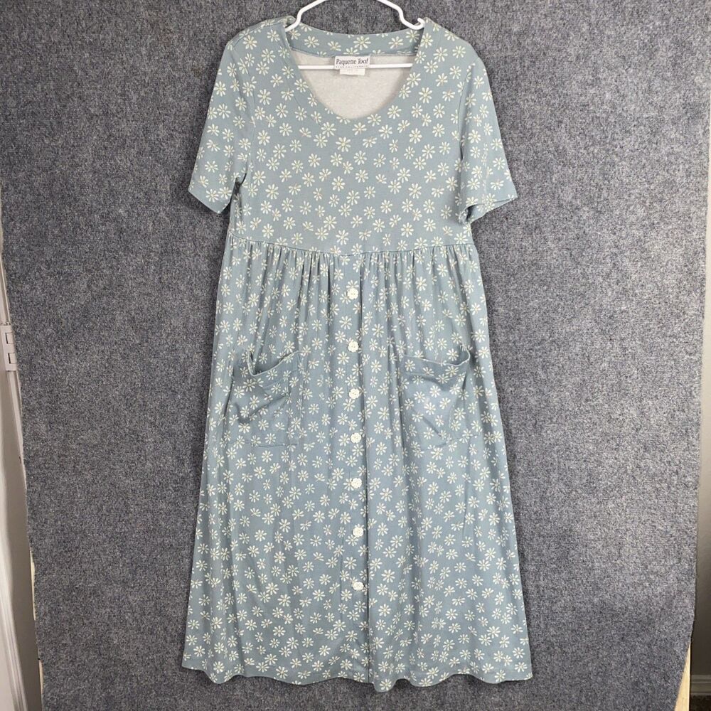 Paquette Too! Dress Womens Size 10 Blue Floral Cottagecore Farmgirl Vtg flaws
